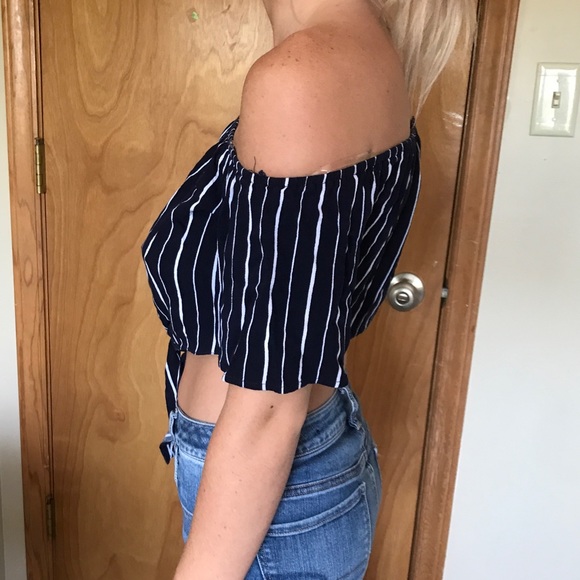 L.A. Hearts striped off the shoulder crop top - Picture 2 of 6